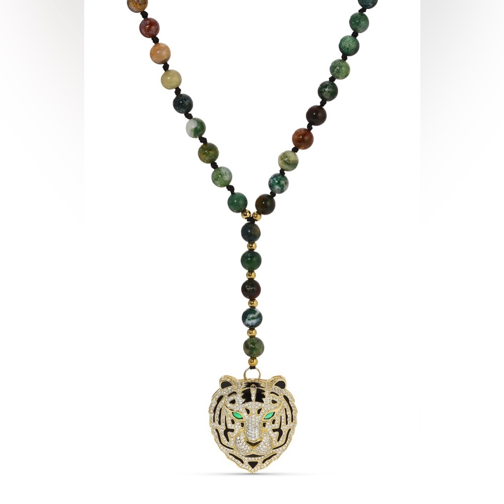 Eye Candy Mia Tiger Agate Beaded Y Necklace